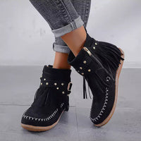 Vintage warme Stiefel mit Fransen - Mira