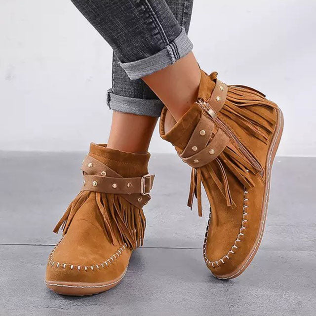 Vintage warme Stiefel mit Fransen - Mira