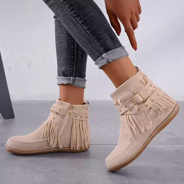 Vintage warme Stiefel mit Fransen - Mira