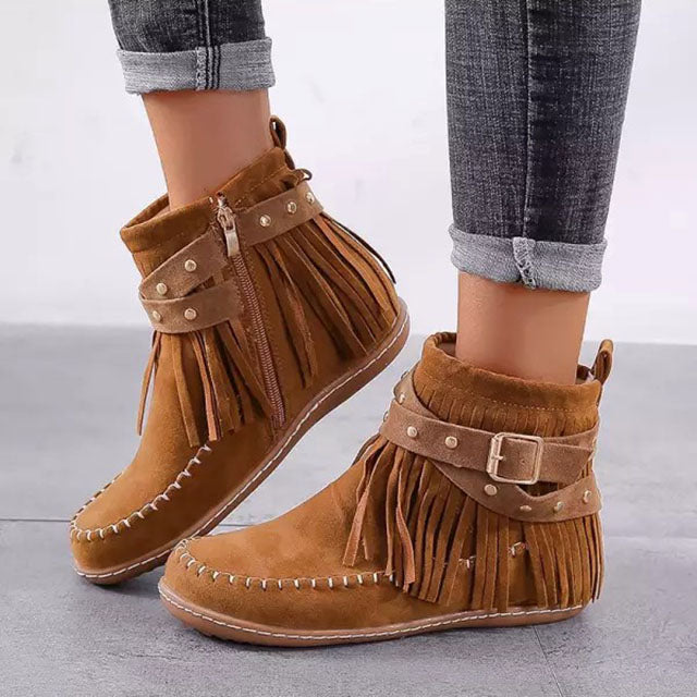 Vintage warme Stiefel mit Fransen - Mira