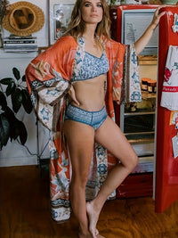 Red Floral Print Kimono - Isabella