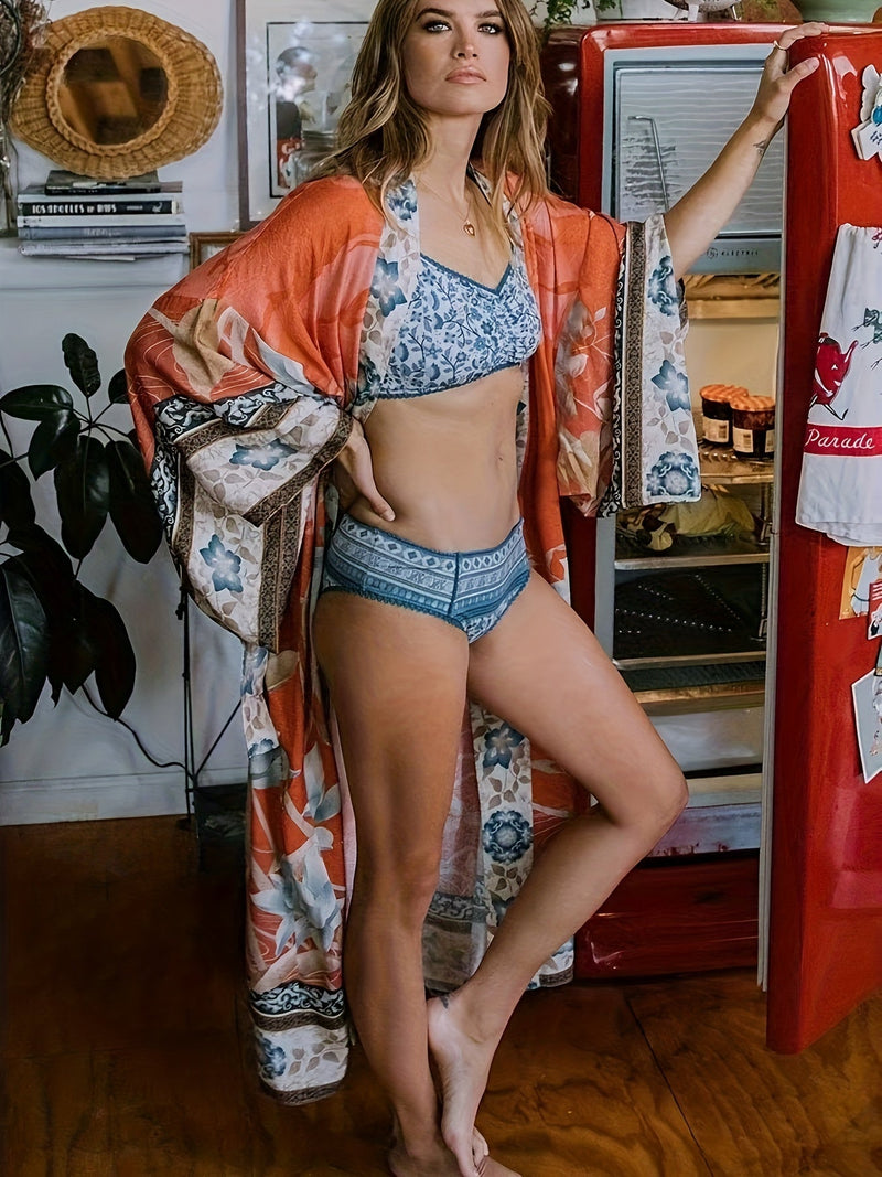 Red Floral Print Kimono - Isabella