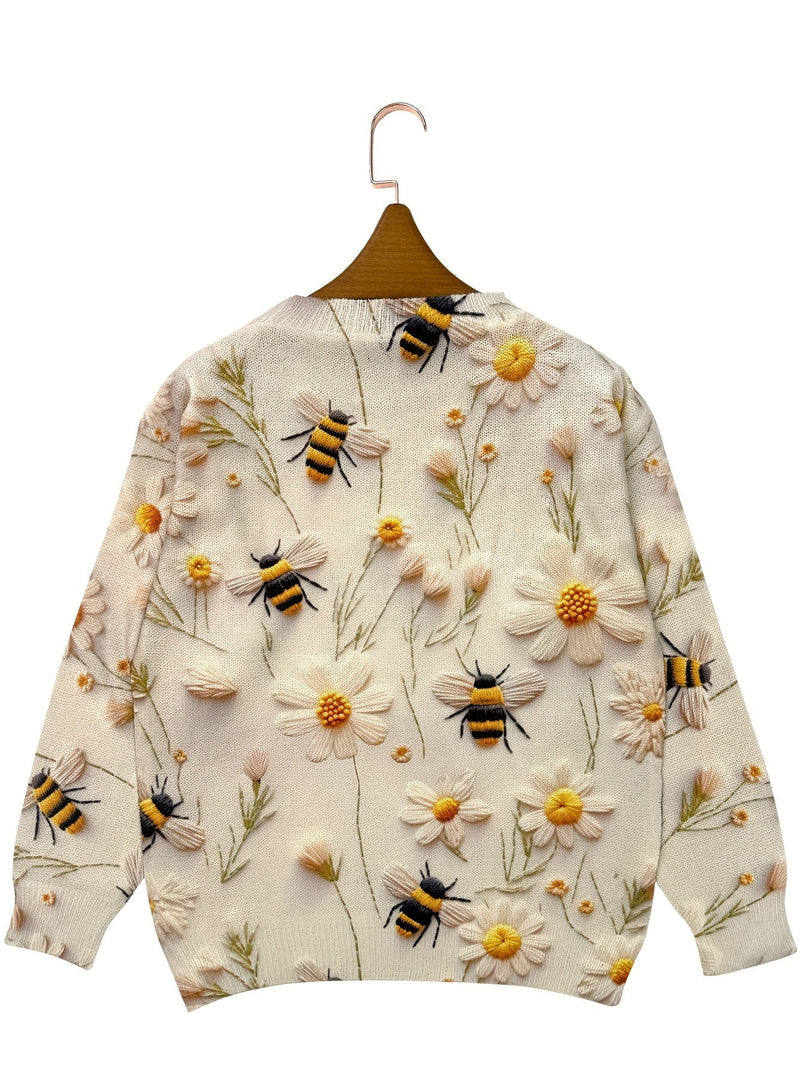 Trendiger Damen Pullover mit Bienenmuster - Sophie