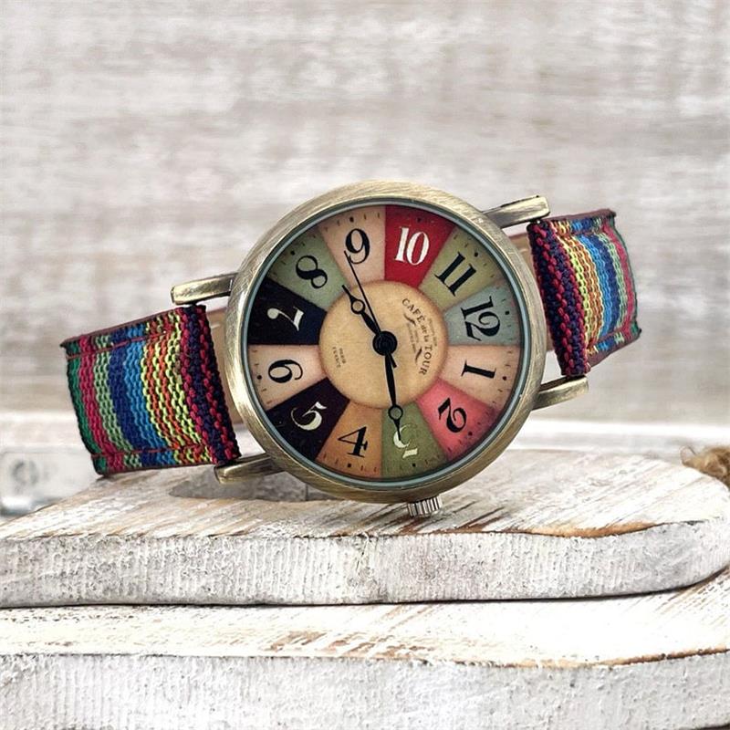Multi-colored rainbow pattern watch with braided strap – Elyvra 