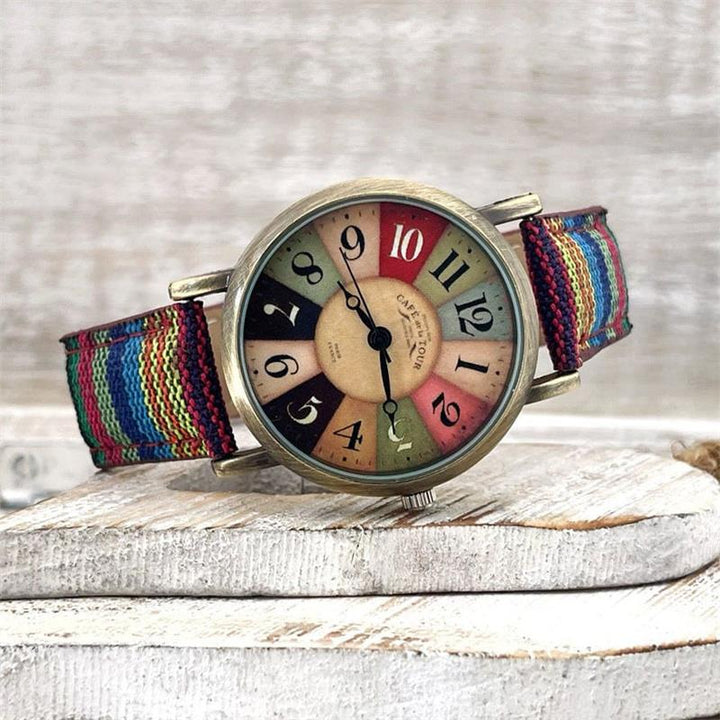 Multi-colored rainbow pattern watch with braided strap – Elyvra 