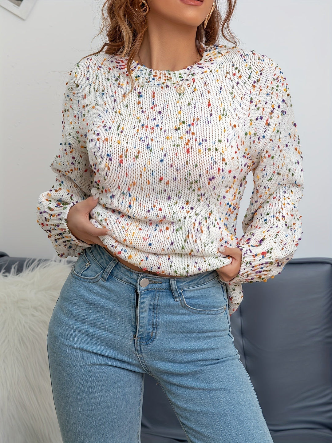 Knitted Women's Sweater With Confetti Print – Noa