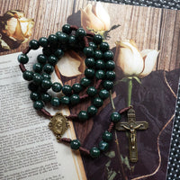 Moosachat Heilige Medaillon Kreuz Anhänger Rosenkranz Halskette - Celeste