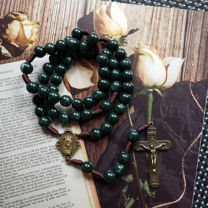 Moosachat Heilige Medaillon Kreuz Anhänger Rosenkranz Halskette - Celeste