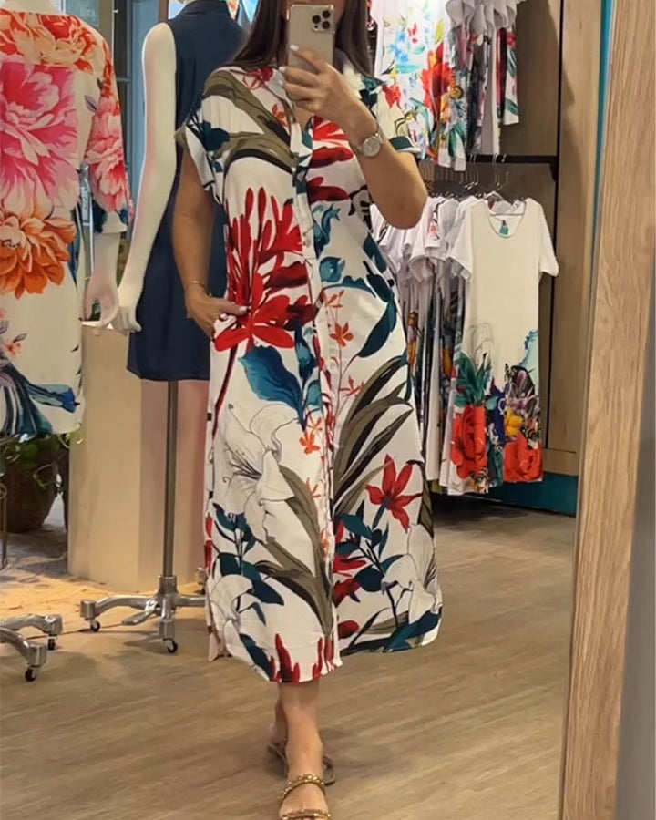 Trendy summer dress with print & blazer collar – Flora