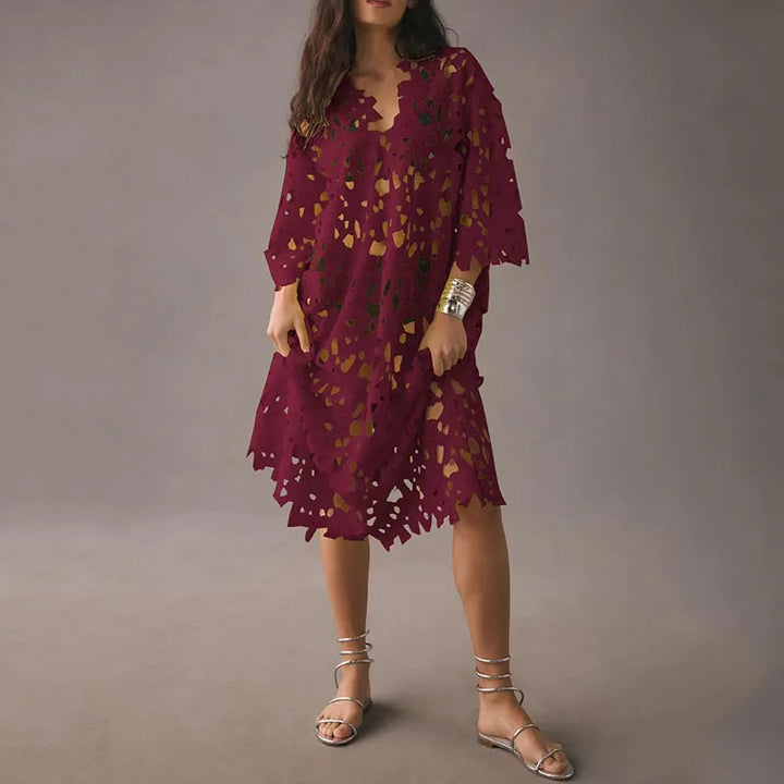 Geblümtes Midi-Kleid mit Ösen-Schnürung – Maelis