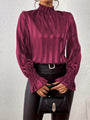 Satin Damenbluse mit langen Ärmeln und gerafftem Kragen – Noëlle