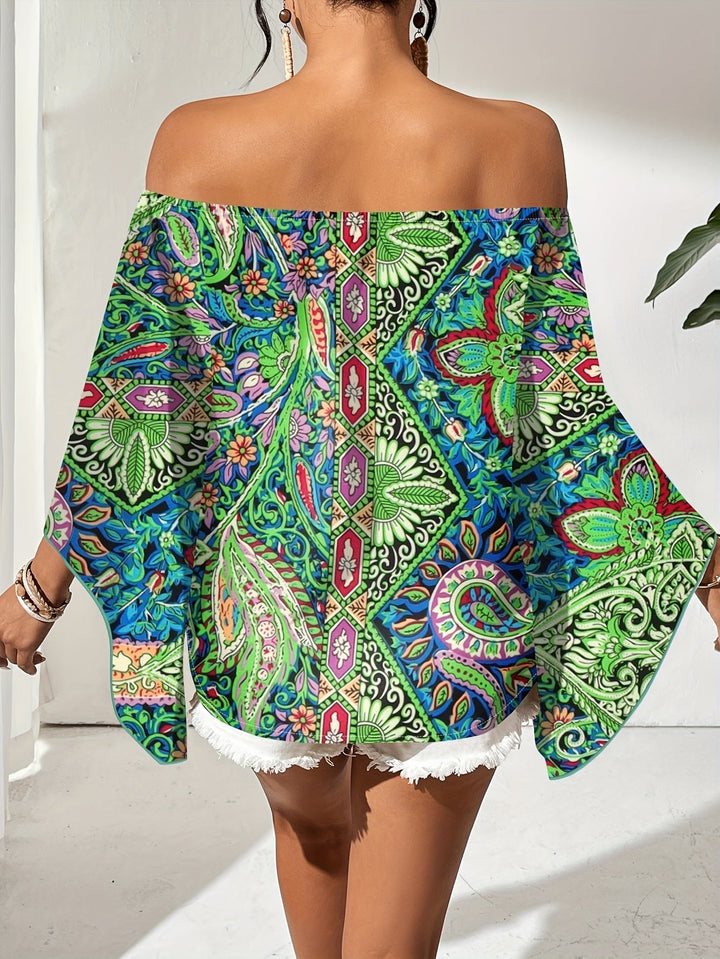 Blouse à épaules dénudées avec imprimé géométrique – Noémie