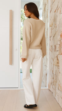 Beiger gestrickter Damenpullover - Isabella