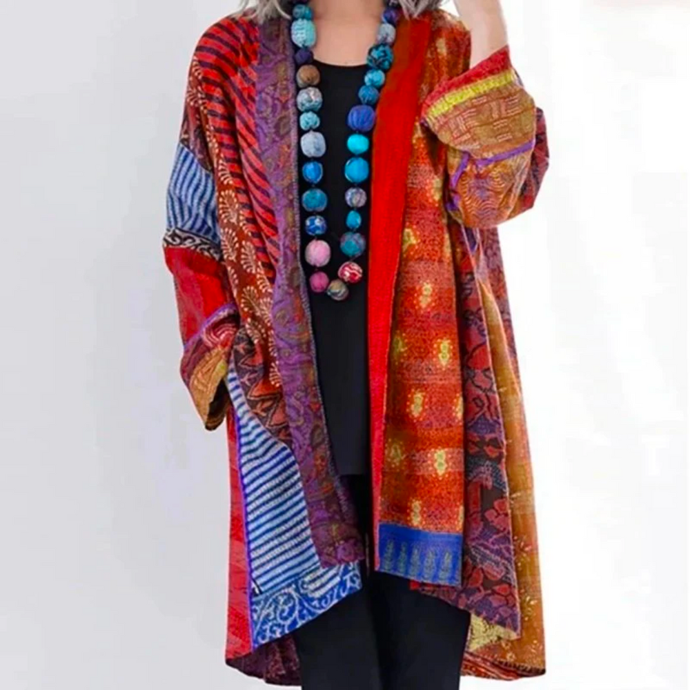 Boho Autumn Cardigan with Colorful Pattern – Maravilla