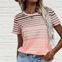 Gestreiftes Damen-T-Shirt mit Rundhals und Farbverlauf – Melia