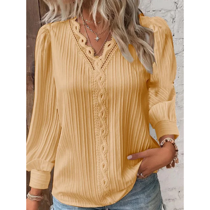Stylish women's blouse with V-neck and long sleeves - Alvara