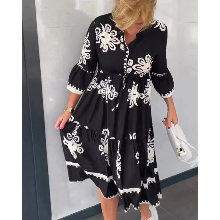 Trendiges Kleid mit Blumenmuster und 3/4 Ärmeln – Elin