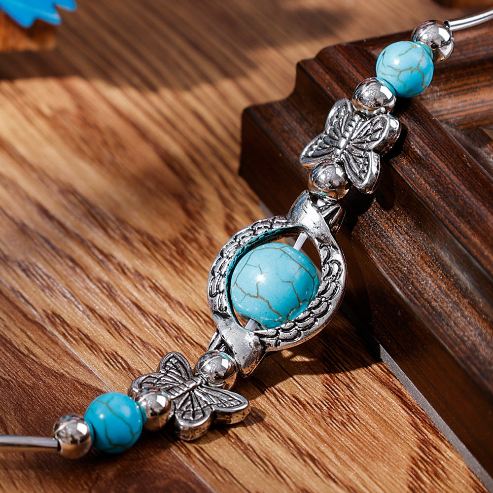 Turquoise Butterfly Beaded Bracelet | With Very Detailed Charms