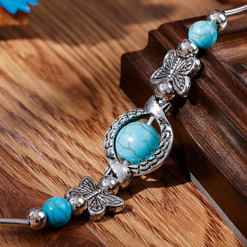 Turquoise Butterfly Beaded Bracelet | With Very Detailed Charms