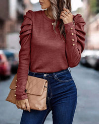 Bluse mit langen Puffärmeln und Rundhalsausschnitt - Eva