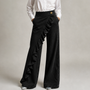 Women's Wide Denim Pants with Asymmetric Ruffle, Culotte Style 7