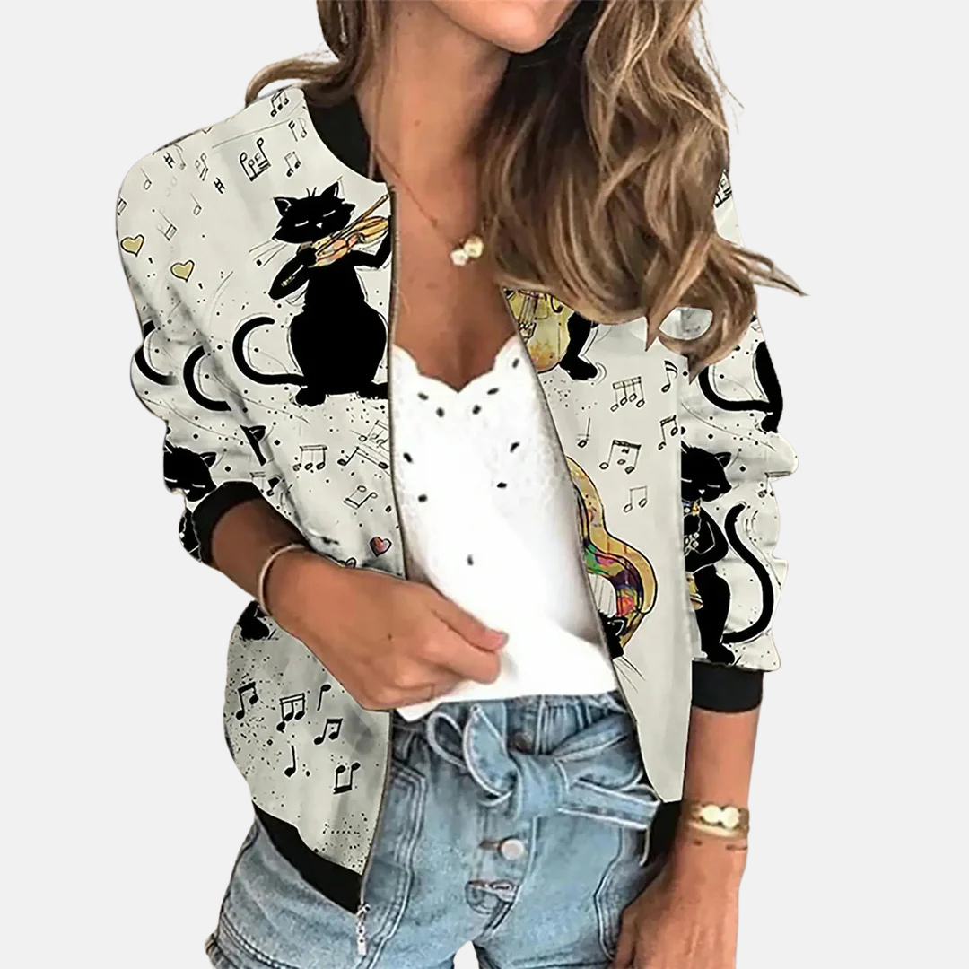Damen Retro Bomberjacke mit Print - Zoë