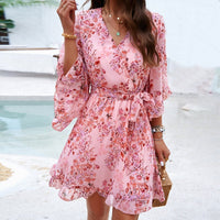 Summer Floral Dress with Lace and V-neck – Sofia