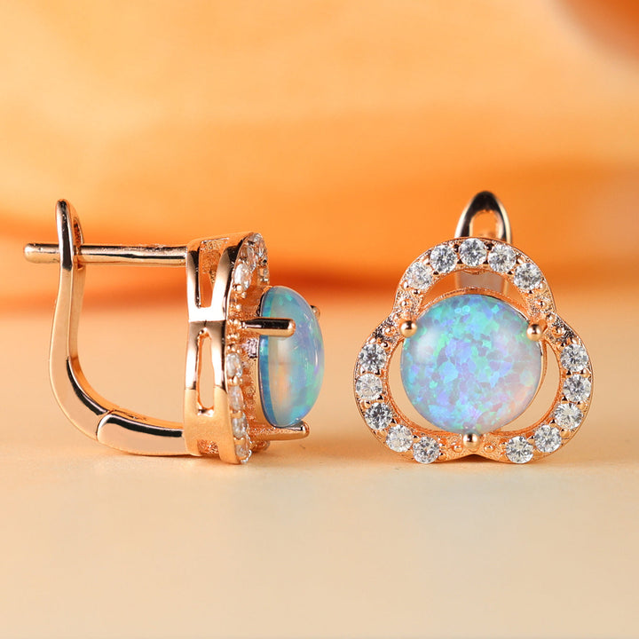 White Opal & Zirconia Cloverleaf Earrings - Elara