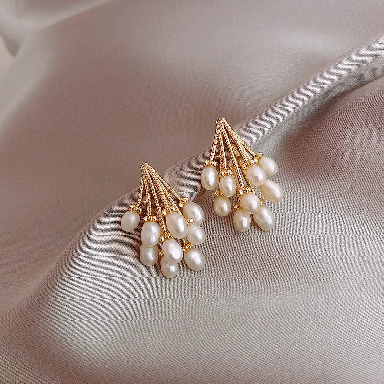 18K Gold-Plated Silver Pearl Tassel Earrings - Noelle