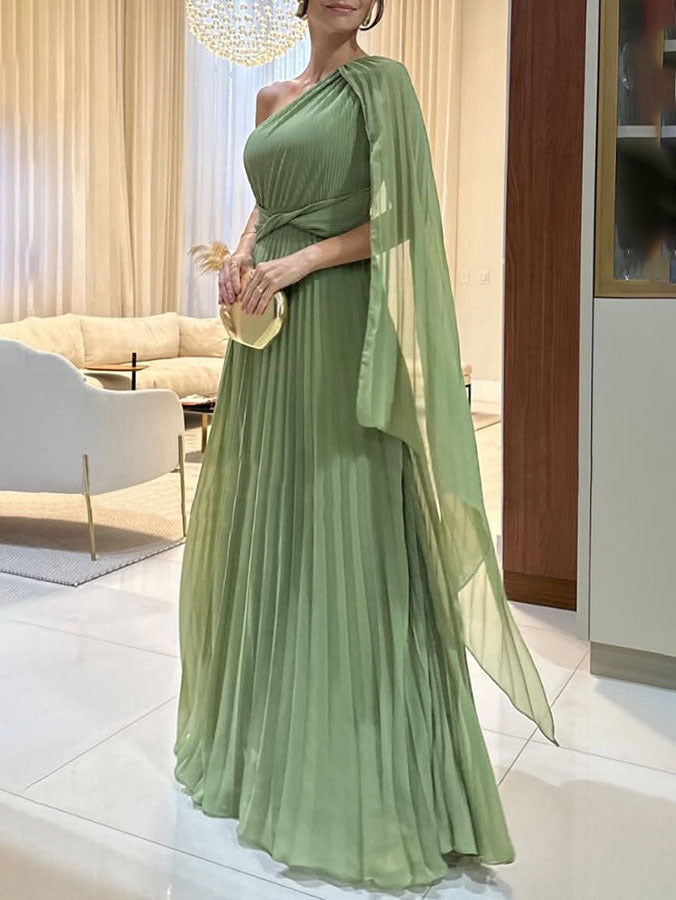 Trendiges One-Shoulder-Maxikleid mit Plisseefalten – Mirella