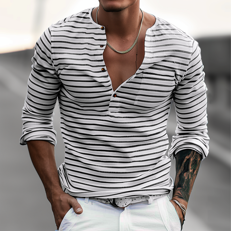 Gestreept Henley Shirt Met Lange Mouwen – Ewan