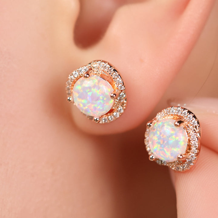 White Opal & Zirconia Cloverleaf Earrings - Elara