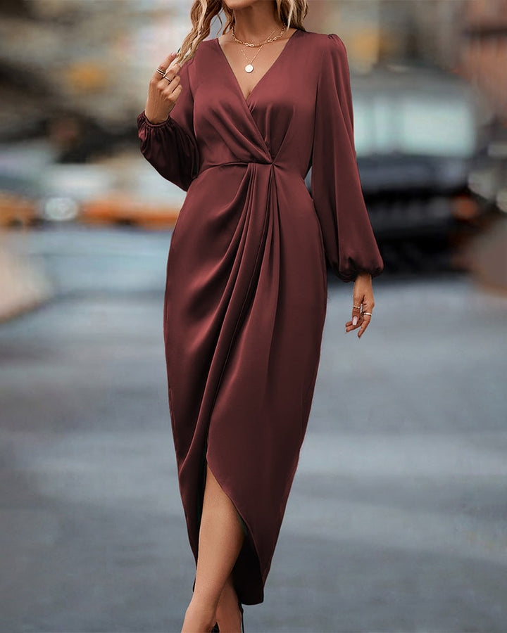 Trendiges V-Ausschnitt Kleid mit Laternenärmeln