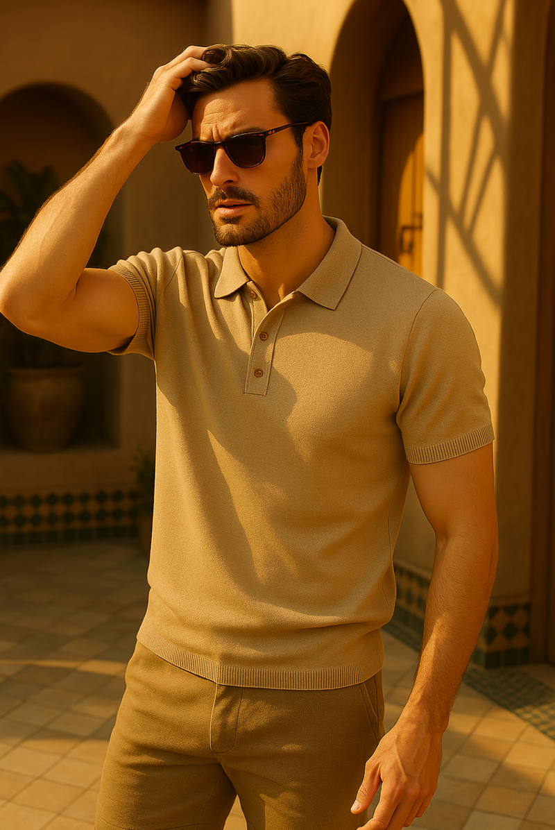 Stylish men's polo shirt made of cashmere-merino wool – Caelan
