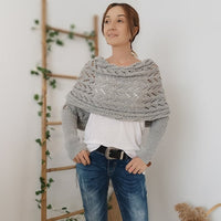 Double Sleeve Wrap Scarf - Cozy Knit Shawl with Built-In Sleeves 8