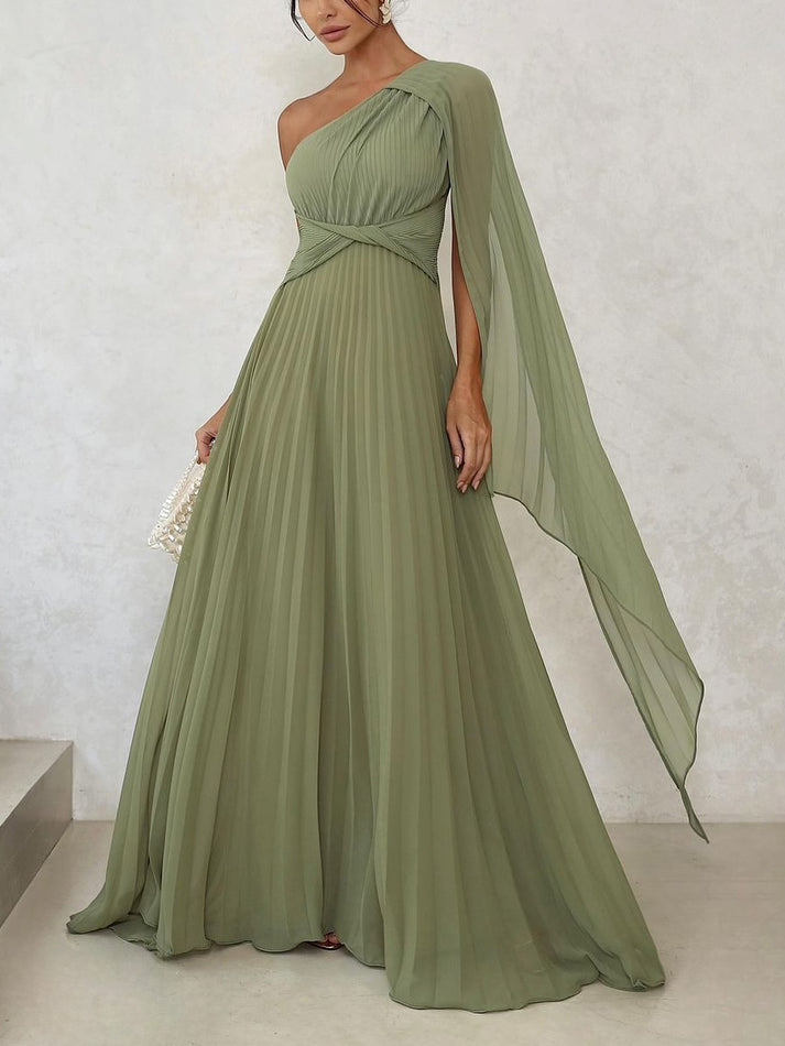 Trendiges One-Shoulder-Maxikleid mit Plisseefalten – Mirella