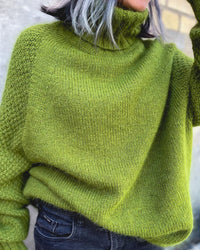 Light Green, Oversized Knitted Turtleneck Sweater - HerbstGlanz