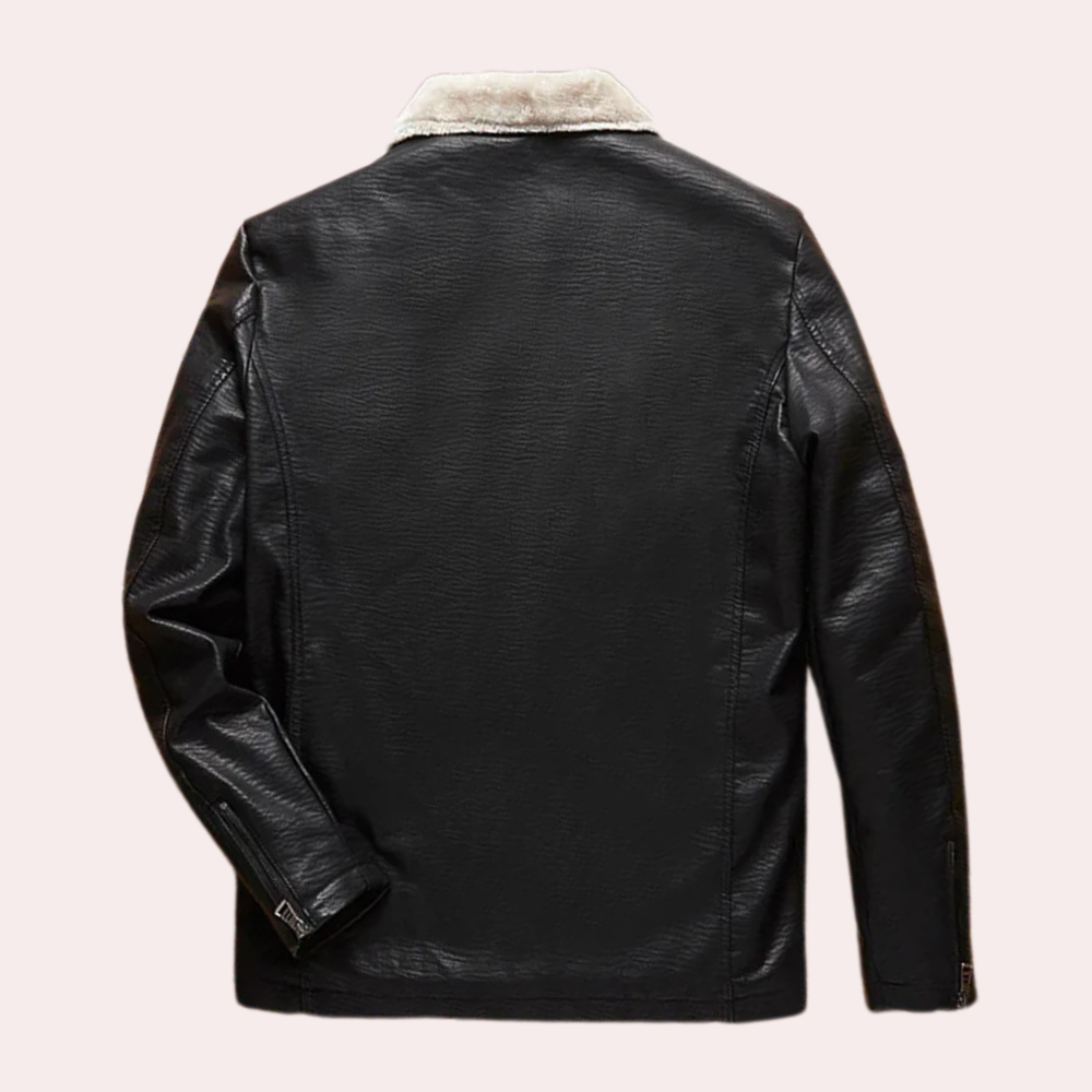 Klassische schwarze Herrenlederjacke mit zeitlosem Design - Luca