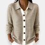 Striped Button Cardigan with Ribbed Cuffs 1