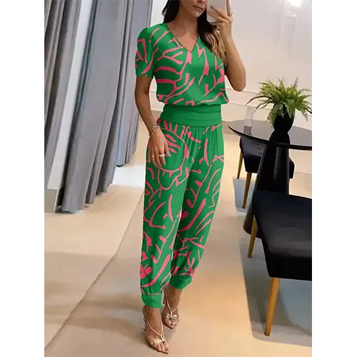 Trendiger Damen-Jumpsuit mit kurzen Ärmeln und weitem Bein - Alina