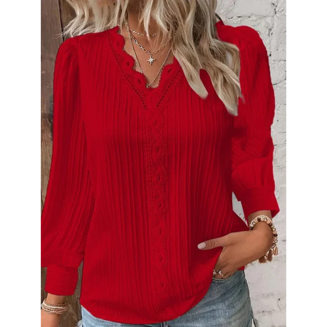 Stylish women's blouse with V-neck and long sleeves - Alvara