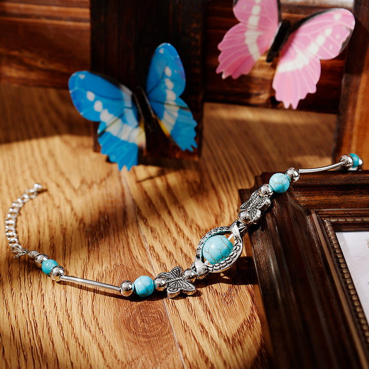 Turquoise Butterfly Beaded Bracelet | With Very Detailed Charms