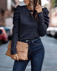 Bluse mit langen Puffärmeln und Rundhalsausschnitt - Eva