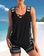 Trendige Bademode mit V-Ausschnitt und geometrischem Muster – Tankini-Set Madonna