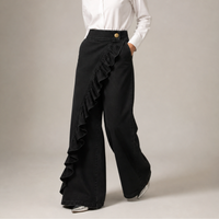 Women's Wide Denim Pants with Asymmetric Ruffle, Culotte Style 3