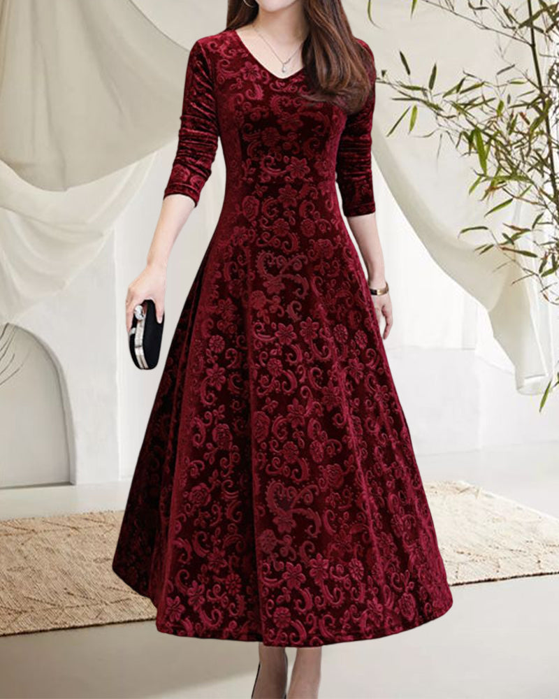 Midi-Kleid mit A-Linie & V-Ausschnitt – Amara