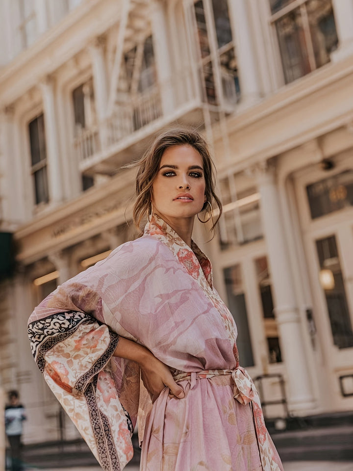 Red Floral Print Kimono - Isabella