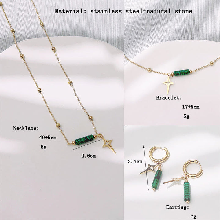 Natürliche Malachit Stern Anhänger Ohrringe, Halskette und Armband - Maria