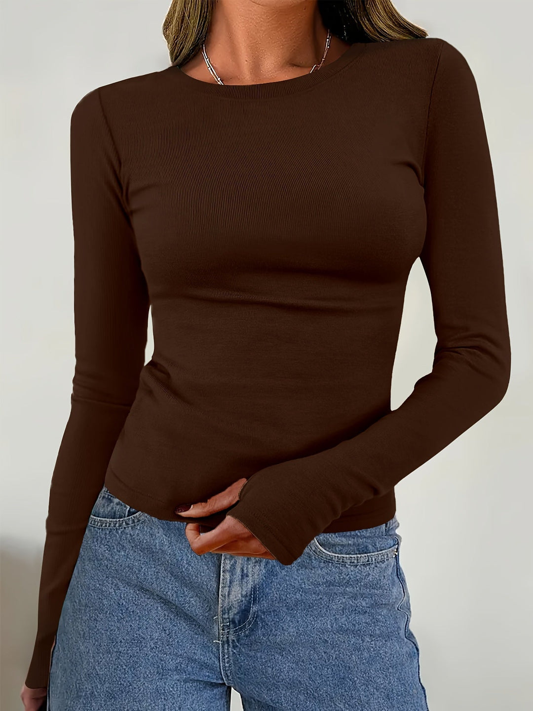 Damen-Top mit langen Ärmeln und Rundhalsausschnitt für Herbst & Winter – Vivienne