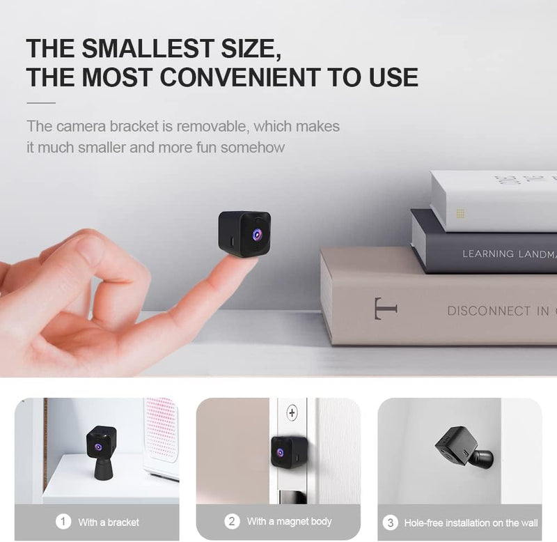 Mini security camera 4K with Wi-Fi, hidden indoor camera and night vision